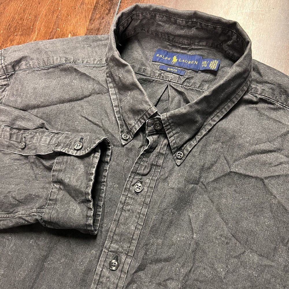 Ralph Lauren Men's XXL Slim‎ Fit Charcoal Paisley Long Sleeve Button Down Shirt